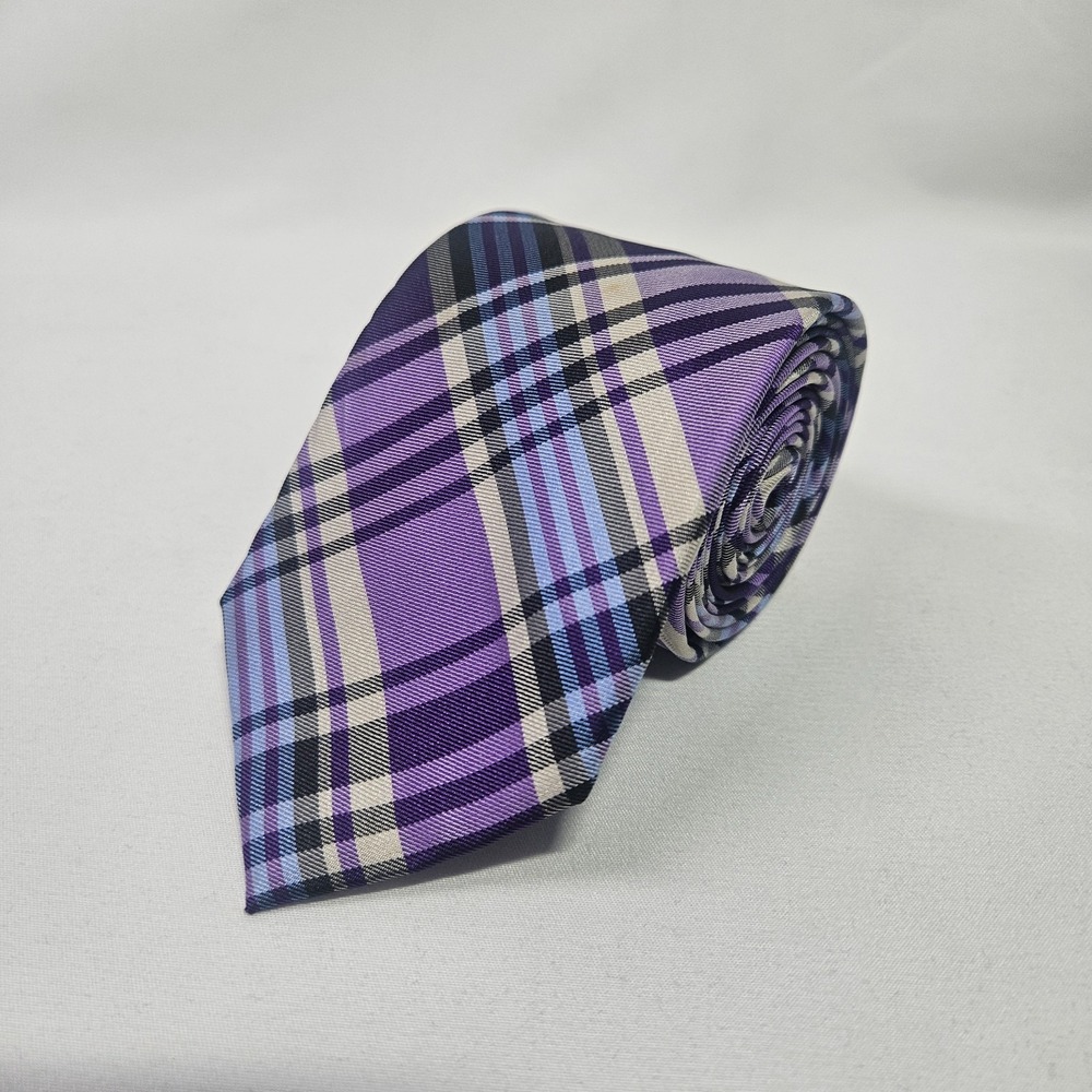 Ben Sherman 100% Silk Hand Made Men Tie Geometric‎ Purple 2.75" x 60"